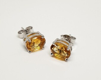 100% Natural Citrine Stud Earrings, 925 Sterling Silver Stud Earrings, Gemstone Stud, Handmade Jewelry, Anniversary Gift, Birthday Gift,