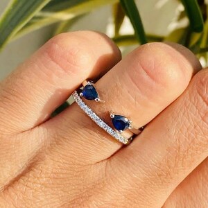 Blue Sapphire & Zircon Jewellery Ring, 925 Sterling Silver Ring, Wedding Band ring, Engagement Bnad Ring, Handmade Bnad Ring, Gift for her,