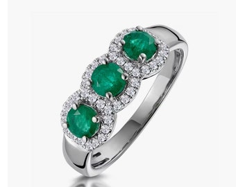 100% Natural Gemstone, Emerald Jewelry Ring, Handmade 3 Stone Ring, Engagement Ring, Statement Ring, 925 Sterling Silver Ring, Gift for her,