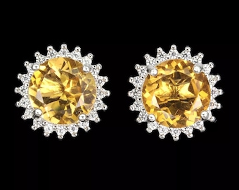 100 % Natural gemstone, Citrine jewelry Stud Earrings, Citrine & Zircon Stud, Handmade Jewelry Stud, 925 Sterling silver Stud, Gift For Her