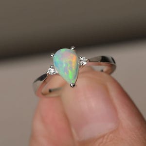 Ethiopian Fire Opal Jewelry Ring, Engagement Ring, Handmade Ring, Wedding Ring, Opal pear cut ring, 925 Sterling silver Ring, Gift for Her,