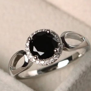 Black Onyx Jewellery Ring, Engagement Ring, Solitaire Ring, Onyx & Zircon Ring, Handmade Ring, 925 Sterling Silver ring, Gift for Her