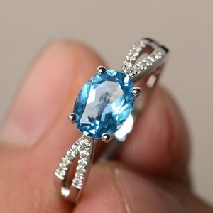 Swiss Blue Topaz & Moissanite Ring, 925 Sterling silver Ring, Engagement Ring, Wedding Ring, Ethical ring, Gift For Her, 100% Good Quality,