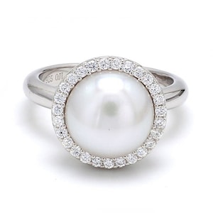 White Pearl Silver Jewellery Ring, Engagement Ring, Handmade Ring, Fresh Water Pearl & Zircon Ring, 925 Sterling Silver Ring Gift for her,