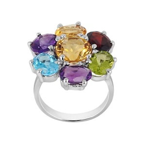 Natural Multi Gemstone jewelry Ring, Amethyst Citrine garnet & Blue topaz Ring, Handmade Ring, Engagement Ring, Wedding Ring, Gift For Her,
