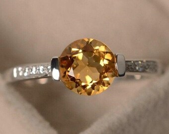 Citrine Jewellery Ring, 925 Sterling Silver Ring, Solitaire Ring, Wedding Ring, Engagement Ring, Handmade Citrine Zircon Ring, Gift For Her,