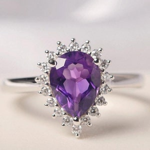 100% Natural Purple Amethyst Ring Handmade Jewelry Ring, Amethyst Zircon Silver Ring, February Birthstone Ring, 925 Solid Sterling Silver,