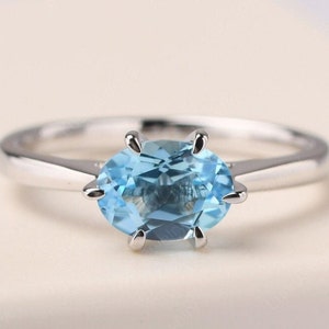 Schweizer Blautopasring, Geburtssteinring, natürlicher Edelsteinring, 925 Sterlingsilberring, Stapelring, zierlicher Boho-Ring, Geschenk für sie,