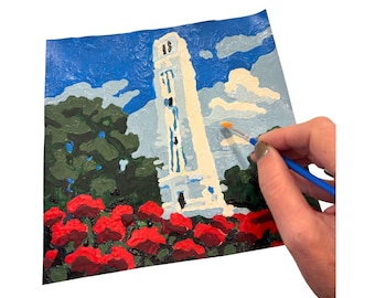 Kit de pintura por números del campanario de la Universidad Estatal de Carolina del Norte: Regalo para armar uno mismo de la manada de lobos
