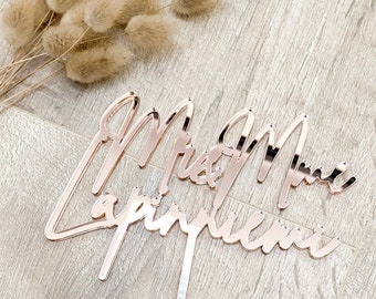 Personalized cake topper with plexiglass name Mr./Mrs.