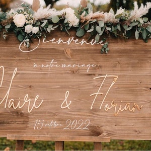 Lettering First name in plexiglass to stick for wedding welcome panel wedding table name wedding table plan