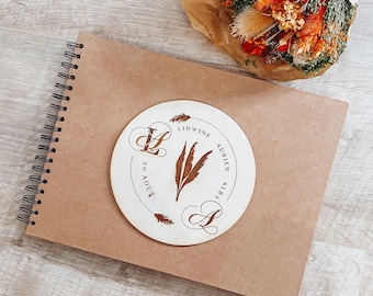 Logo personnalisable pancarte en bois gravé pour livre d'or de mariage bapteme anniversaire