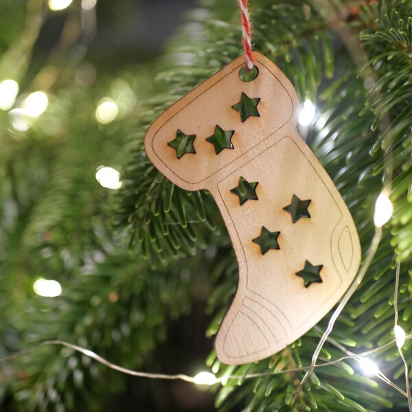 Ornement de Noël sapin chaussette étoile en bois décoration sapin