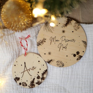 Bundle ornement de noël personnalisé en bois et carte en bois gravé mon premier noël