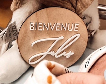 Carte bienvenue bébé personnalisable prénom en bois et Acrylique pour la naissance