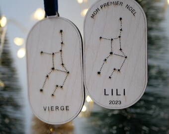 Christmas ornament constellations signs of the zodiac customizable in engraved wood gift zodiac sign