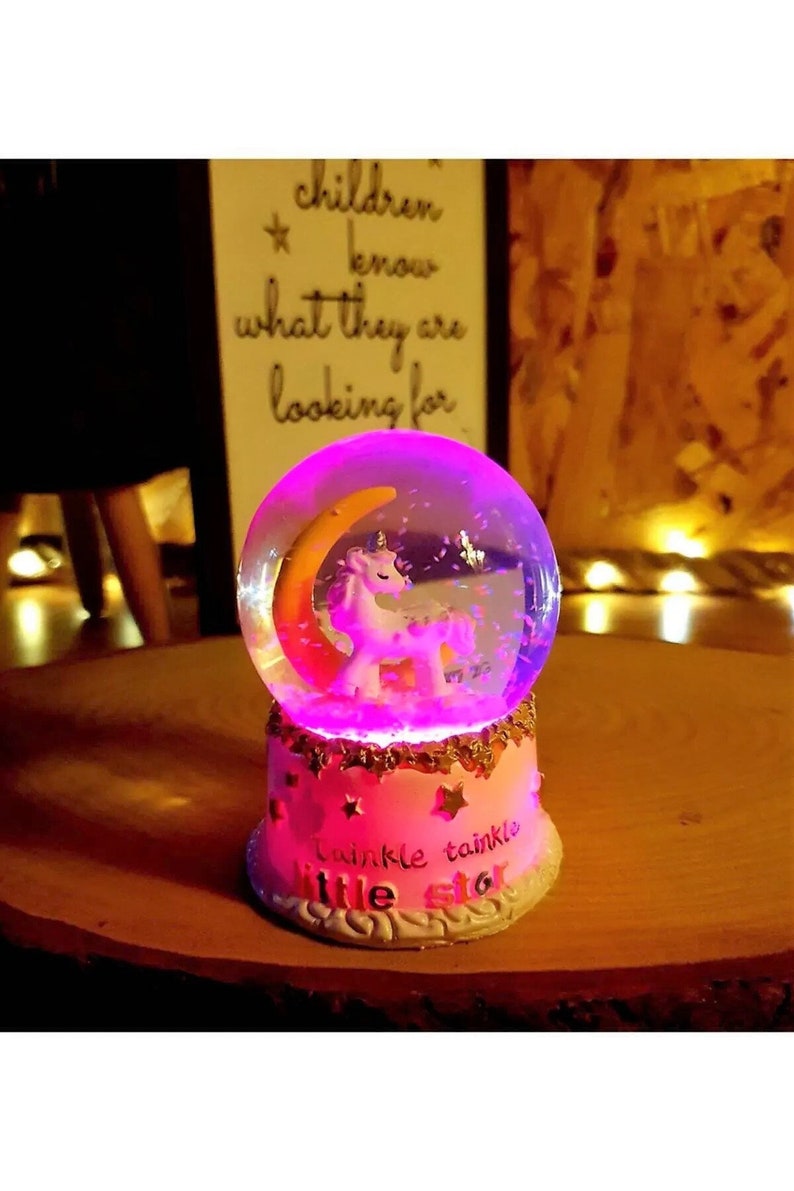 Charming Unicorn Snow Globe Night Light Melodic Glow Lamp, Colorful ...