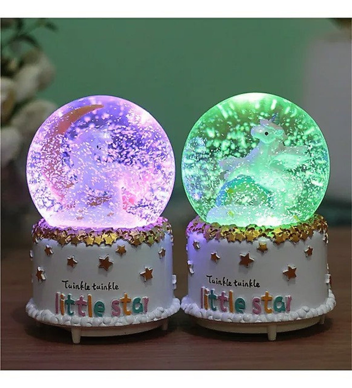 Charming Unicorn Snow Globe Night Light Melodic Glow Lamp, Colorful ...