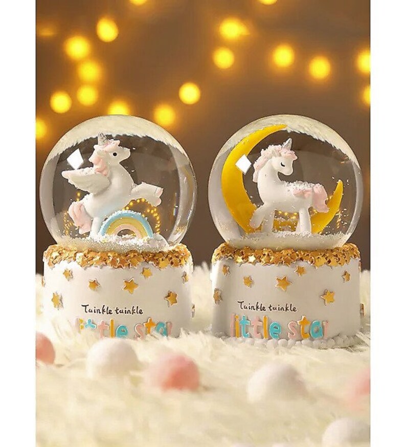 Charming Unicorn Snow Globe Night Light Melodic Glow Lamp, Colorful ...
