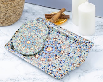 Turkish Tray-Decorative Metal Tray-Ottoman Mediterranean-Housewarming Gift Mediterranean Design Pattern - Tray GIFT SET with 2 coasters