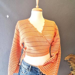 Basic Crochet Wrap Top Pattern, Four Season Crop Top, Long Sleeve, Bell Sleeve Crochet Top, Easy Crochet Pattern, Modern Written Crochet