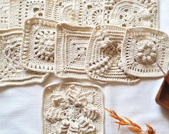 Crochet Square Motif Pattern: 11 Unique Granny Squares (PDF Download)