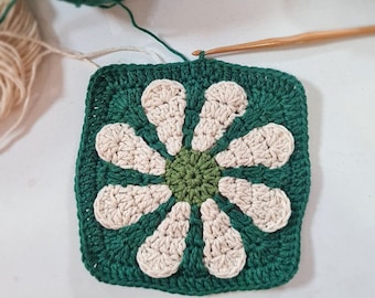 The Flower Crochet Square Pattern, Daisy Square Pattern, Turkish traditional square, 3D Flower Crochet Pattern