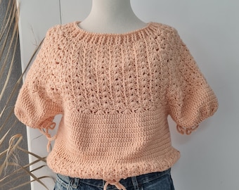 Crochet Top Pattern: Easy Ballon Sleeve Summer Sweater (PDF Pattern)
