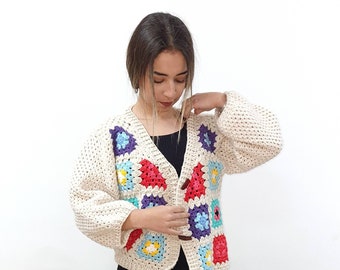 Crochet Cardigan, Granny Square Sweater, Cropped Jacket, Crochet Vest