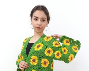 Sunburst Crochet Cardigan, Flower Sweater, Spring Vest