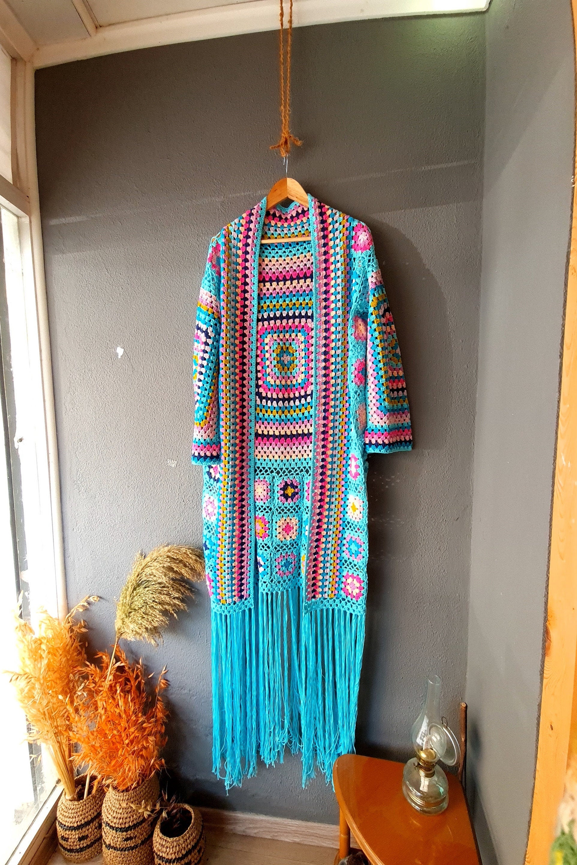 Fringed Crochet Granny Square Cardigan: Handmade Boho Coat - Etsy
