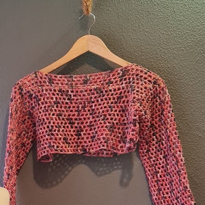 Crochet Mesh Crop Top Pattern, Long Sleeve Crochet Sweater,  Cute Mesh Top