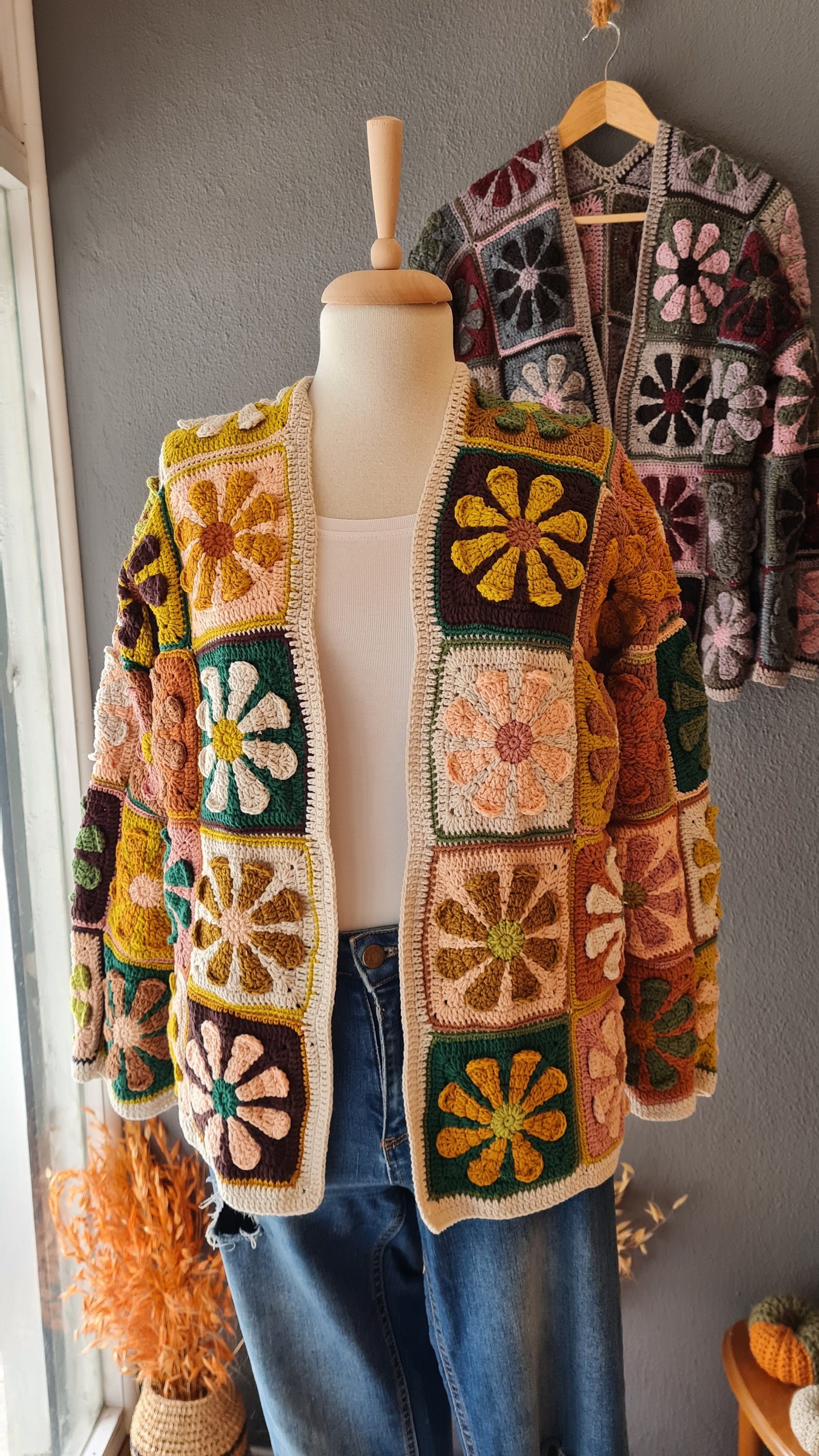 Daisy Flower Crochet Cardigan, Cropped Cardigan, Tax Free Floral