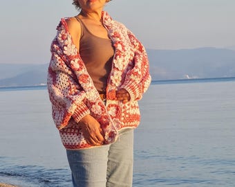 Hand-Crocheted Granny Square Cardigan: Boho Cropped Sweater