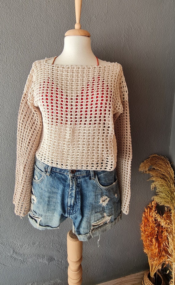 Summer Sweater Pattern, Mesh Sweater Top Pattern Crop Mesh Top Crochet Pattern - Etsy Summer Sweater Pattern, Mesh Sweater Top Pattern Crop Mesh Top Crochet Pattern - Etsy
