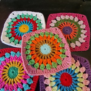 Granny Square Pattern quilt, Five Crochet Squares in one PDF, Bulk pattern Set, Modern Written Blanket Motif,
