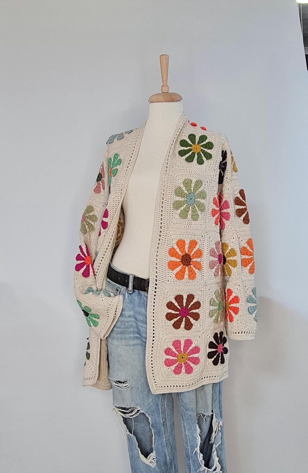 Crop Flower Cotton Cardigan