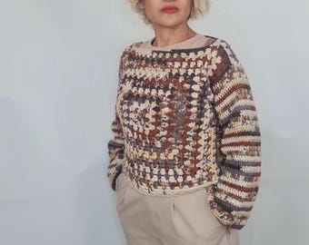 Handmade Alpaca Wool Crochet Pullover: Lightweight Warm Sweater