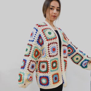 Spring Crochet Cardigan, Crochet Granny Square Sweater, Oversized Crochet Jacket