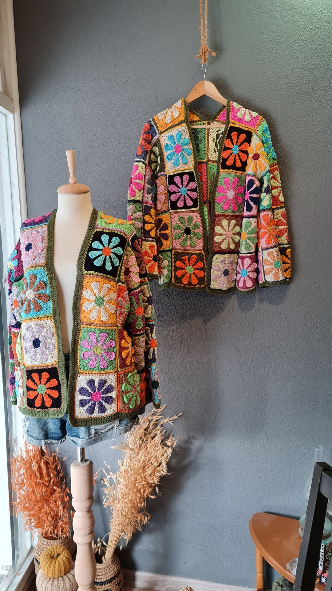Flower Crochet Cardigan: Colorful Granny Square Knit Jacket - Etsy