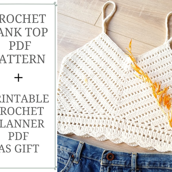 Fichier PDF de modèle de débardeur facile au crochet avec cadeau de planificateur au crochet, modèle de haut d'été ; Modèle de crochet écrit moderne, haut en crochet Dia