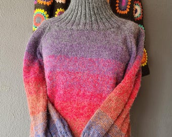 Hand Knitted Woman Sweater, Free Tax Delivery , Alpaca Wool Pullover, Gradient Color Winter Top