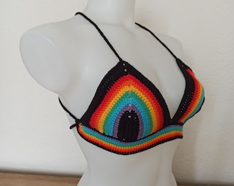 Bralette arcoíris oscuro – Top de festival hecho a mano – Regalo para ella