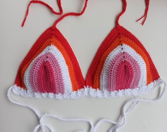 Handmade Crochet Festival Bikini Top - Crocheted LGBTQ Pride Top