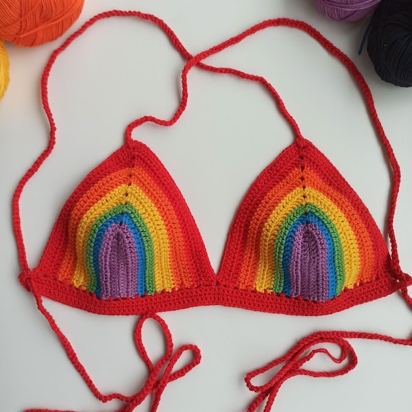 Pride Month Top, LGBTQ, Festival Summer Top, Bohemian Hippie Top, Rainbow Crochet Top, Women's Bikini Top,