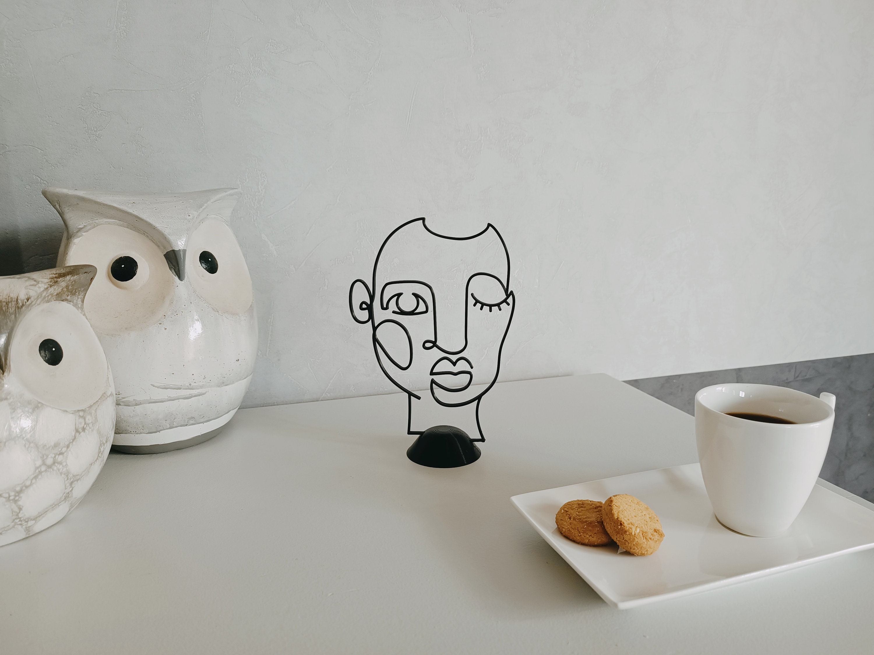 Sculpture Décoration d'intérieur, Visage Abstrait Accalmie Dans Un Style Minimaliste et Cubiste