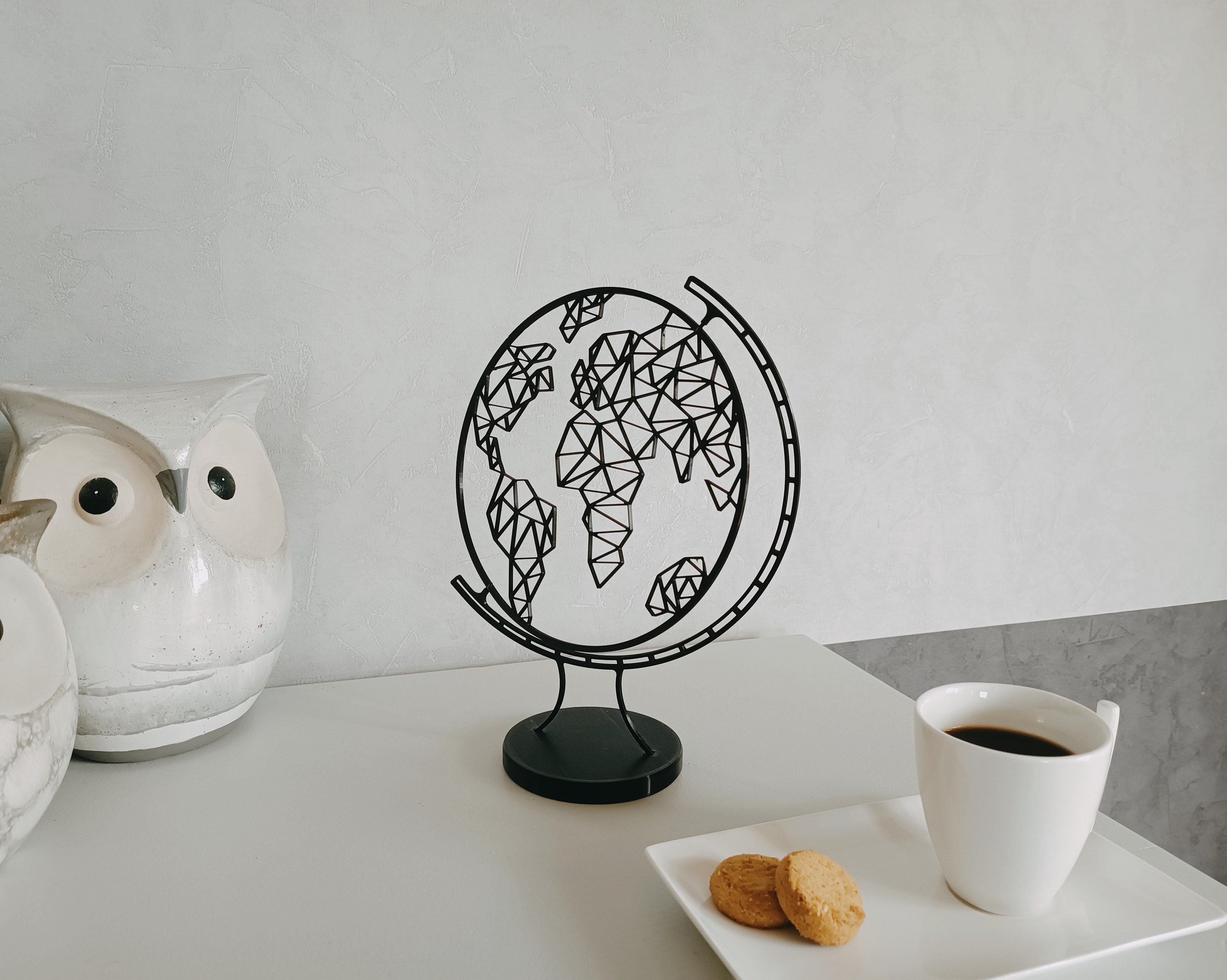Sculpture Décoration d'intérieur, Globe Terrestre Dans Un Style Minimaliste et Cubiste, Cadeau Impri