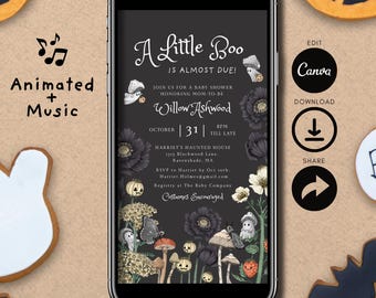 Halloween Baby Shower Evite: "A Little Boo" Animated Digital Invitation (Canva Template)
