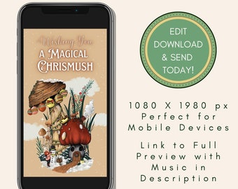 Cottagecore Mushroom House Christmas eCard  Animated and Editable  Personalized Holiday Video Message  Instant Download