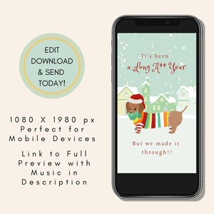 Bearbeitbare Saus Dog Weihnachts-eCard, Canva-Vorlage, digitale Weihnachtskarte, animierte elektronische Weihnachtskarte mit Musik.